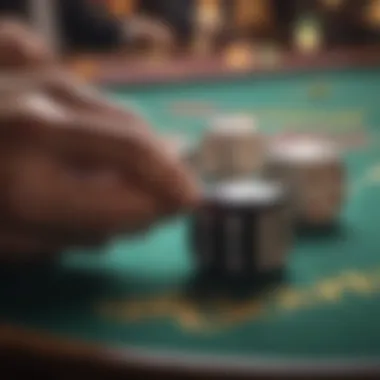 A close-up view of a hand strategically placing bets on a dice game