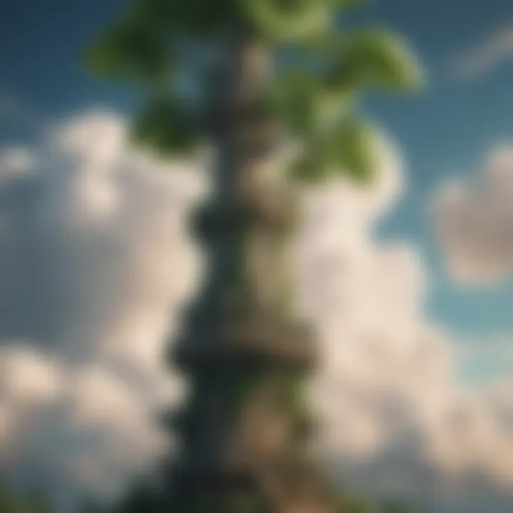 A towering beanstalk reaching into the clouds