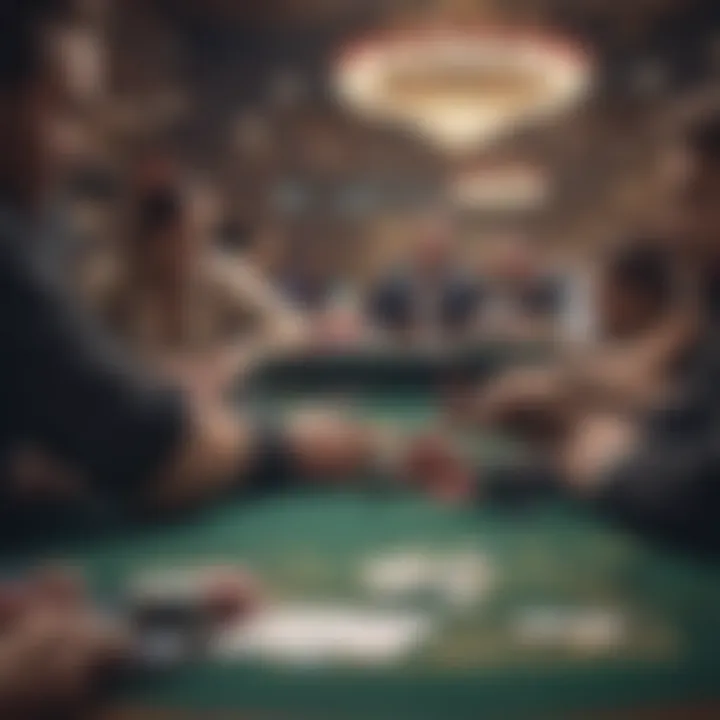 Close-up of a poker table with players engaged in a strategic game