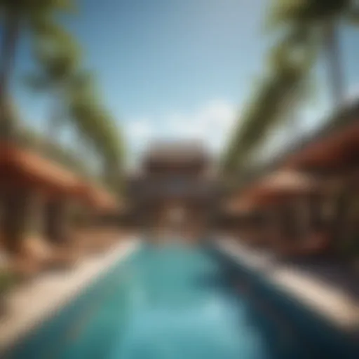 A panoramic view of the Tao Day Club showcasing its lavish pool area.