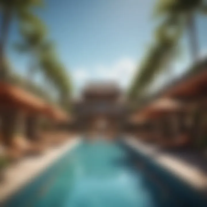 A panoramic view of the Tao Day Club showcasing its lavish pool area.