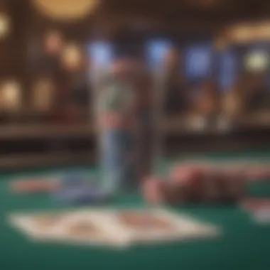 Detailed shot of poker chips and cards on a gaming table