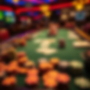 Intricate Poker Table Setup An intricate poker table setup showcasing a variety of poker chips and cards