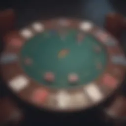 An overview of a Seven Card Poker table setup with chips and cards