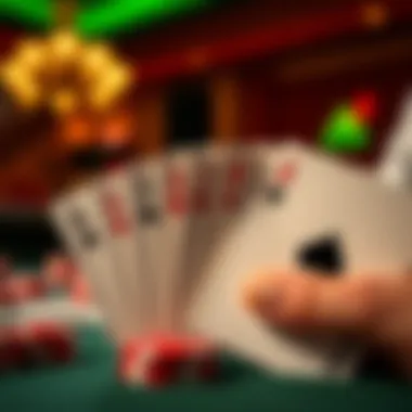 A close-up of blackjack cards revealing a winning hand