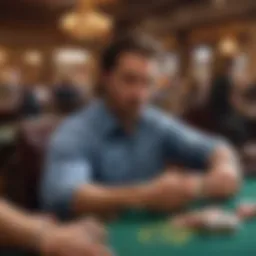 An intense Texas Hold'em poker game in progress, showcasing players deep in thought.