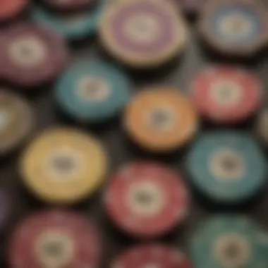 An assortment of vintage poker chips arranged artistically to highlight their historical significance