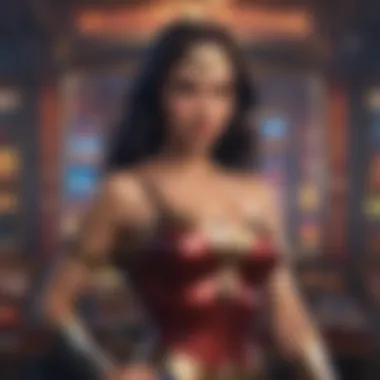 Screenshot of Wonder Woman Slots app interface showcasing vibrant graphics