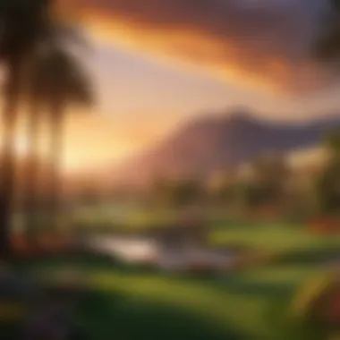 Beautiful sunset illuminating the Wynn Las Vegas golf course, creating a serene atmosphere